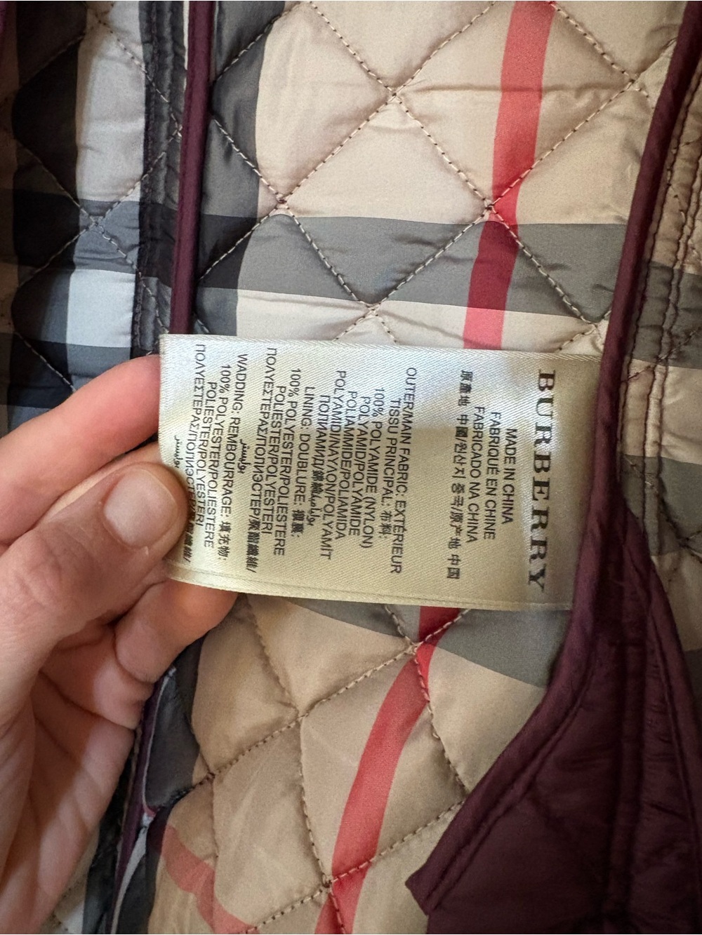 Burberry Quilted Burgundy Puffer Jacket - Picture 3 of 6